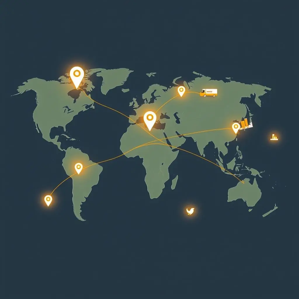 Global map showing optimized food distribution routes managed by AI