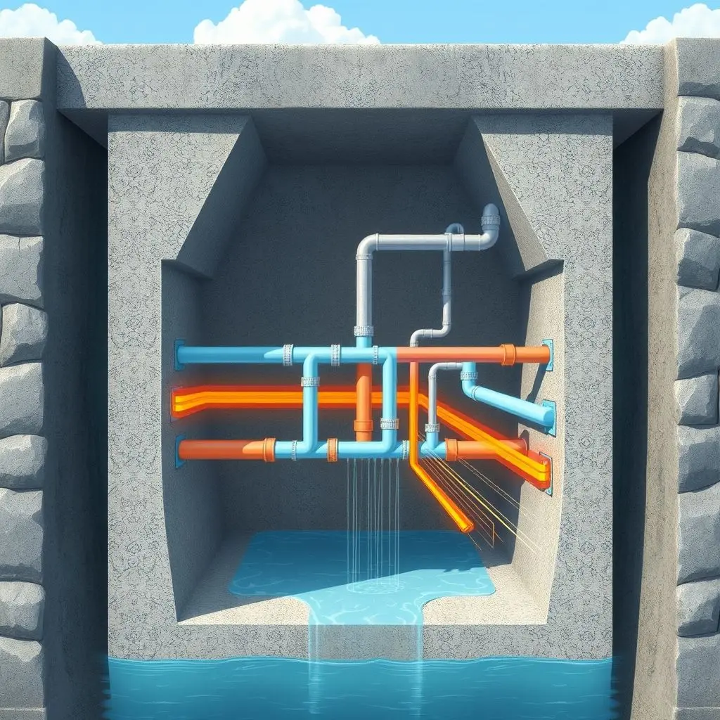 Illustration showing the network of cooling pipes embedded within the Hoover Dam concrete blocks