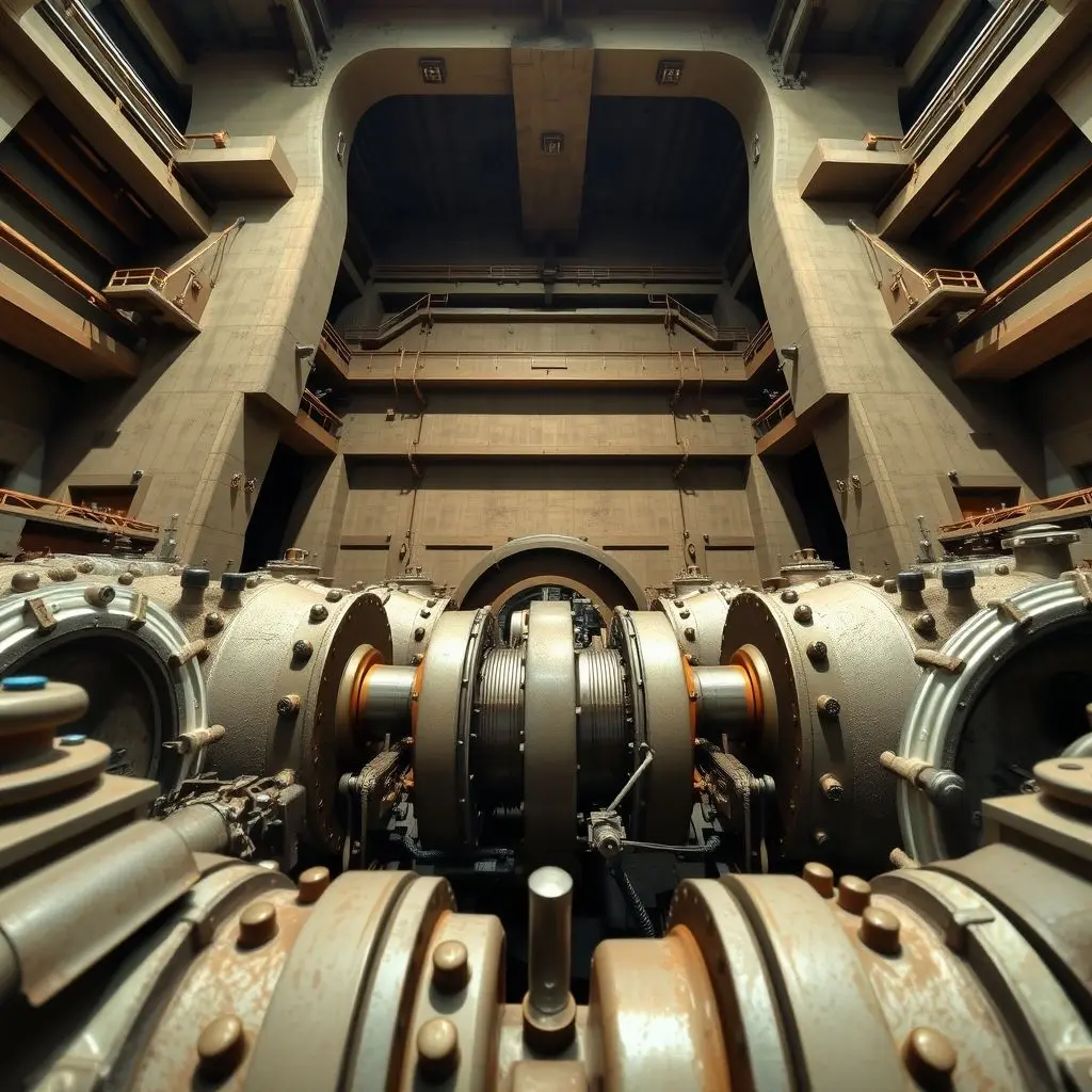 Interior view of the Hoover Dam powerhouse showing large turbine generators
