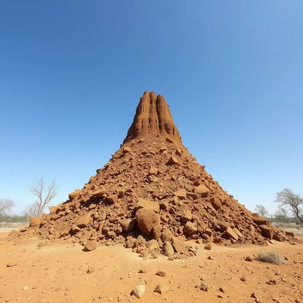 Large termite mound in arid landscape