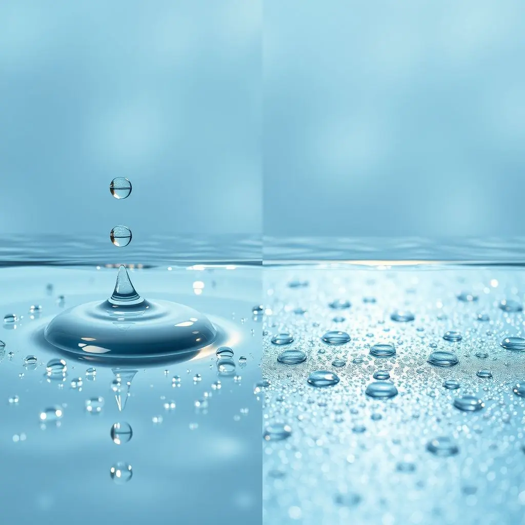 Conceptual illustration demonstrating low surface energy, where water droplets bead up and roll off a surface.