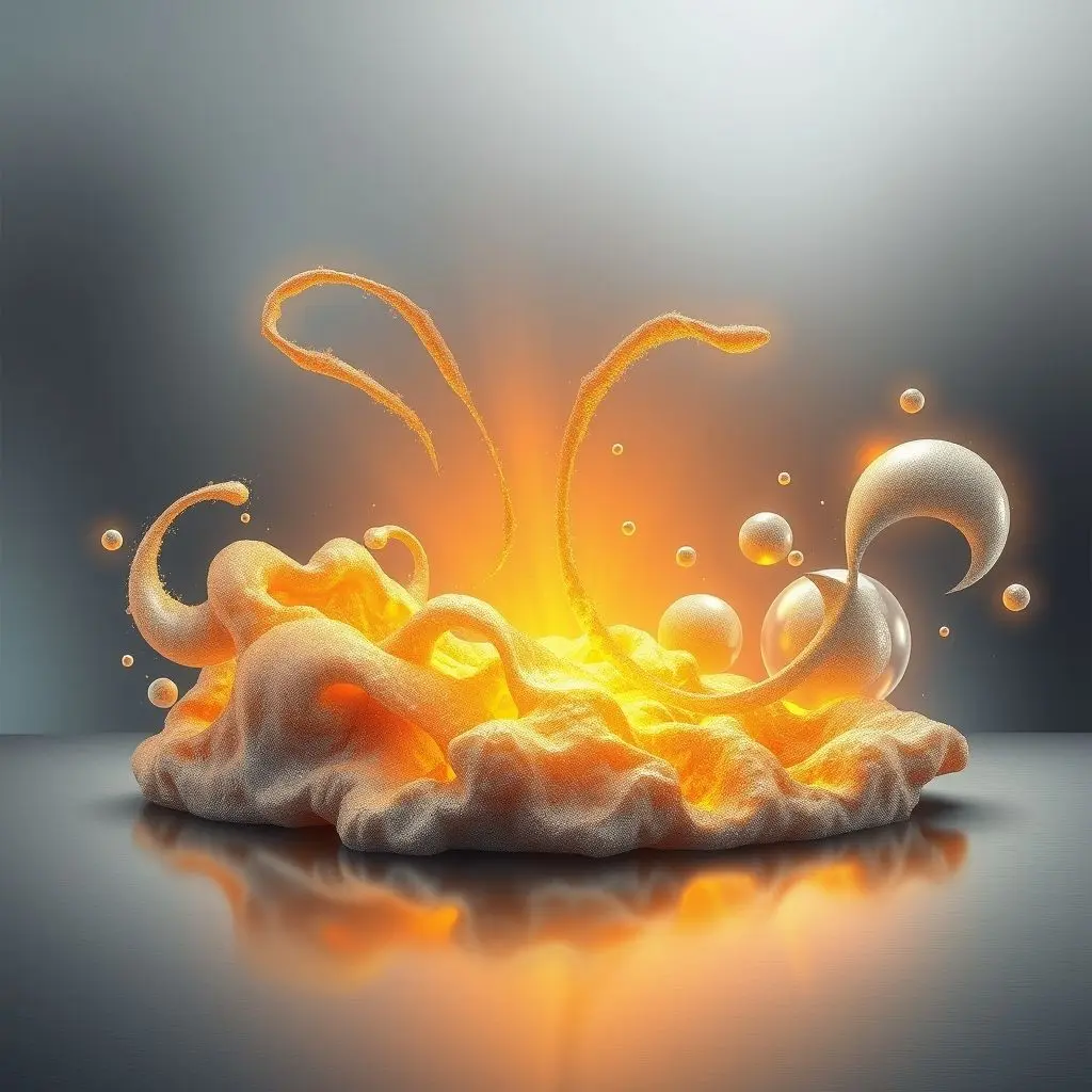 Abstract illustration representing a generic metal foam manufacturing process, showing stages from raw material to final porous structure.
