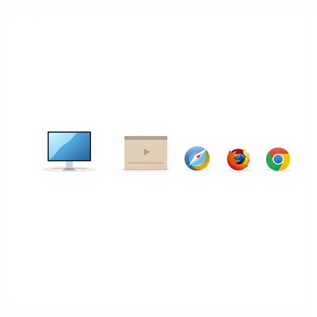 Illustration showing a simplified timeline or progression from a Mosaic-like browser window to a Netscape Navigator window, and then to modern browser icons.