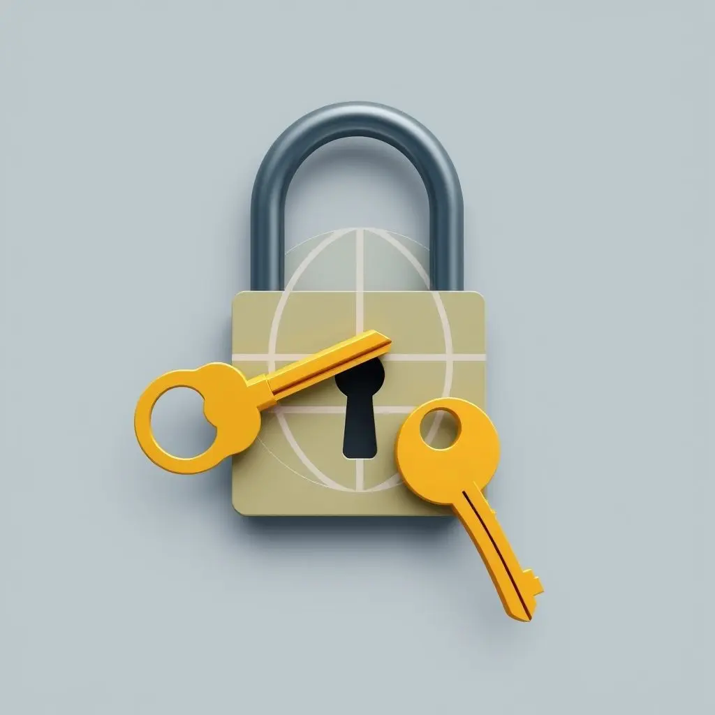 An abstract image depicting a key turning in a lock that is shaped like a World Wide Web symbol, symbolizing Mosaic unlocking the internet for the masses.