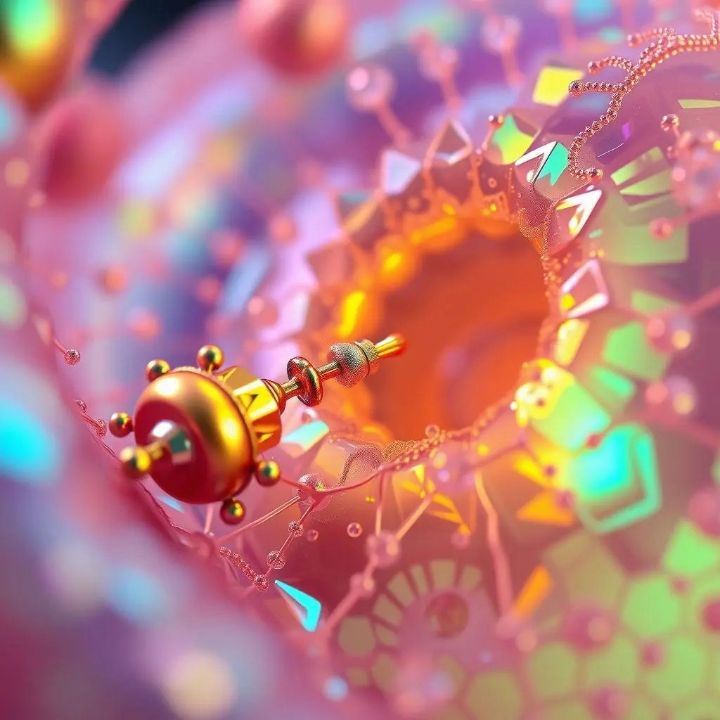 Close-up view of a nanoscale machine interacting with a human cell