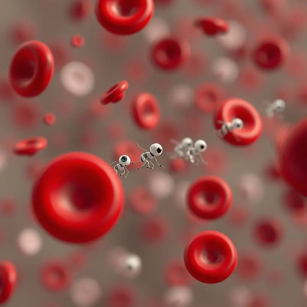Conceptual image of nanobots traveling through a human bloodstream