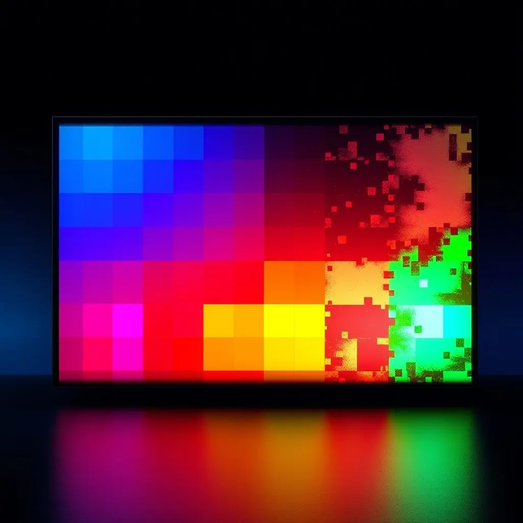 Abstract illustration showing healthy pixels alongside degraded pixels, representing burn-in.