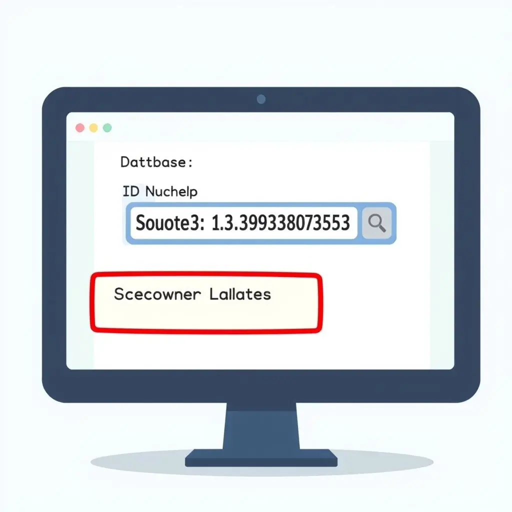 Illustration showing a computer screen with a database search interface, linking a microchip ID to owner contact information.