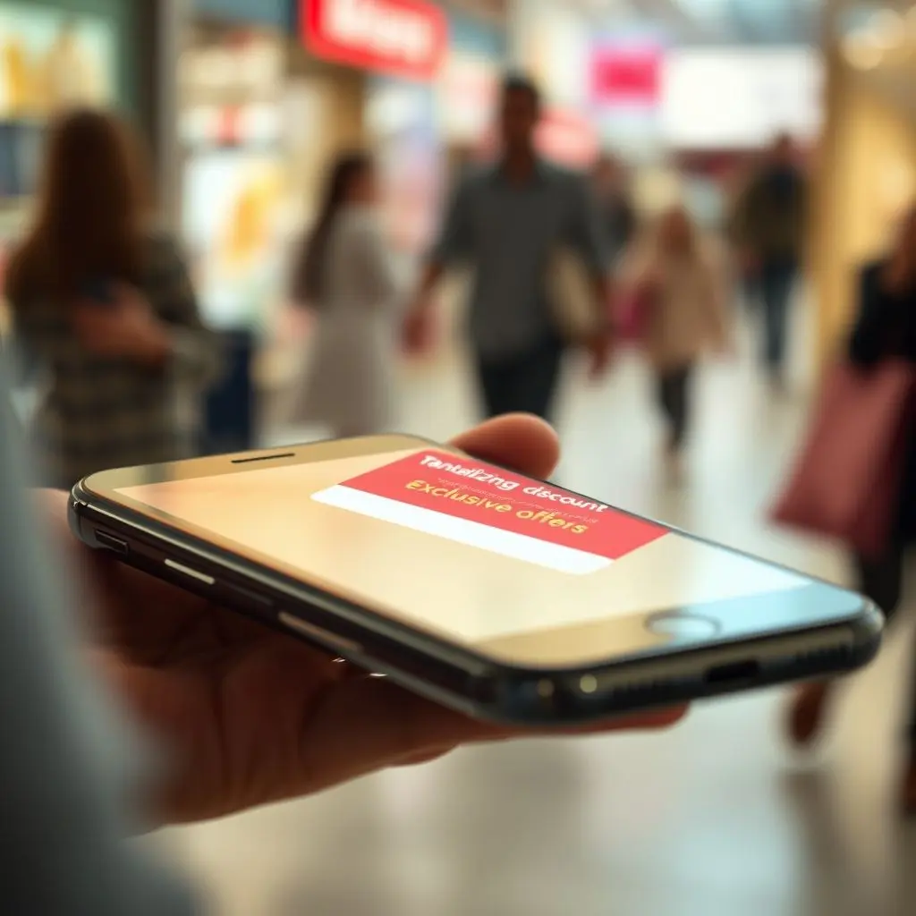 Smartphone displaying a retail notification triggered by entering a geofenced store area