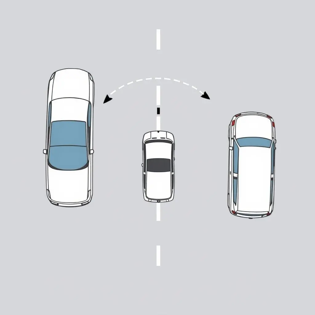 Diagram showing a car's planned trajectory into a parallel parking spot, illustrating curved path and target final position.