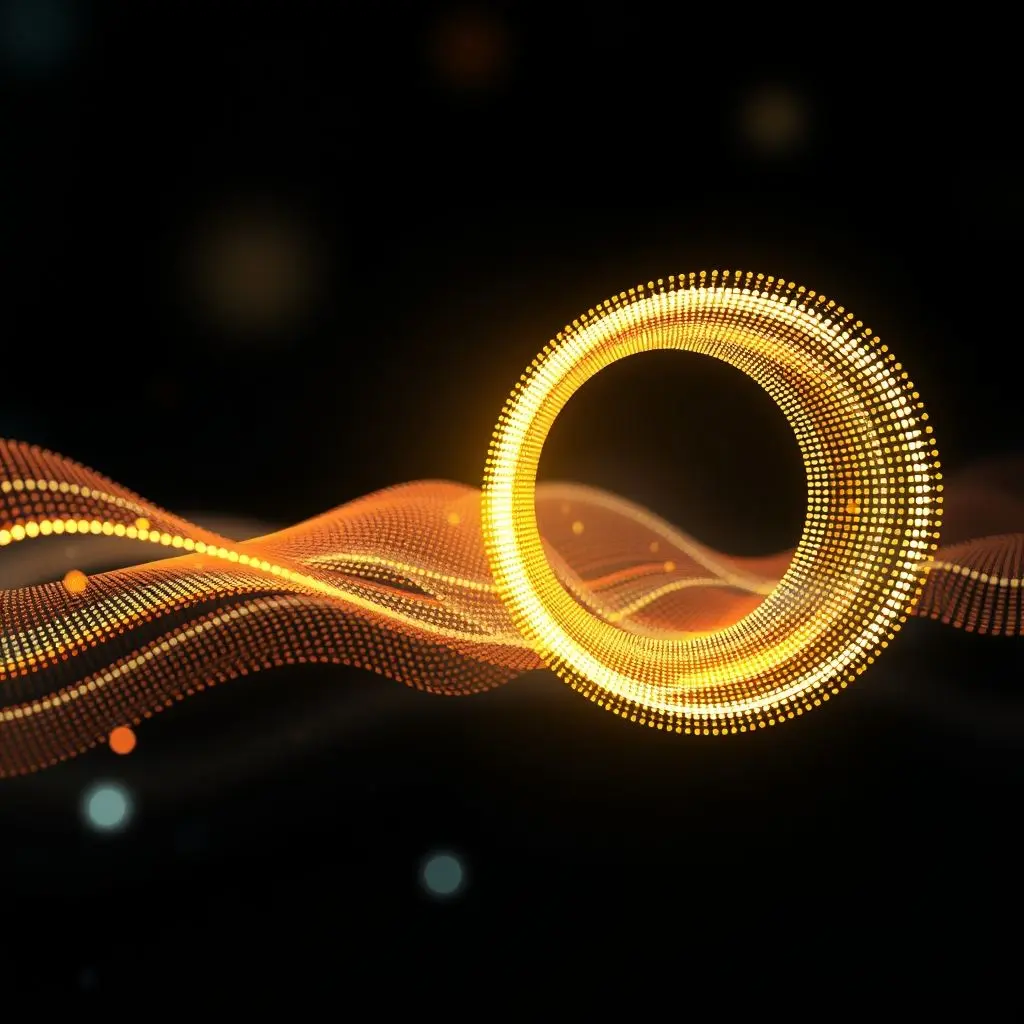 Abstract visual representation combining light pixels and sound waves to symbolize the integration of different technologies for sensory perception.