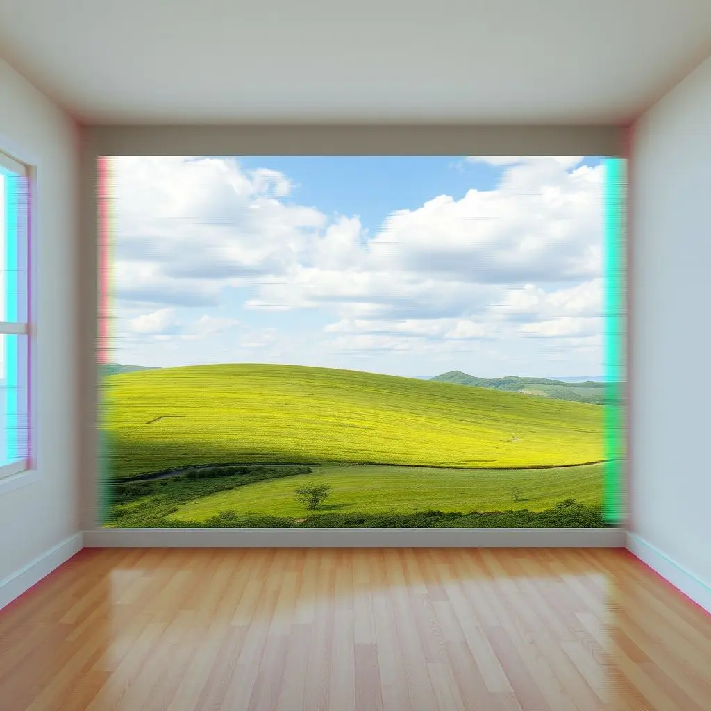 Visual representation of a digital glitch or error in a seemingly real scene