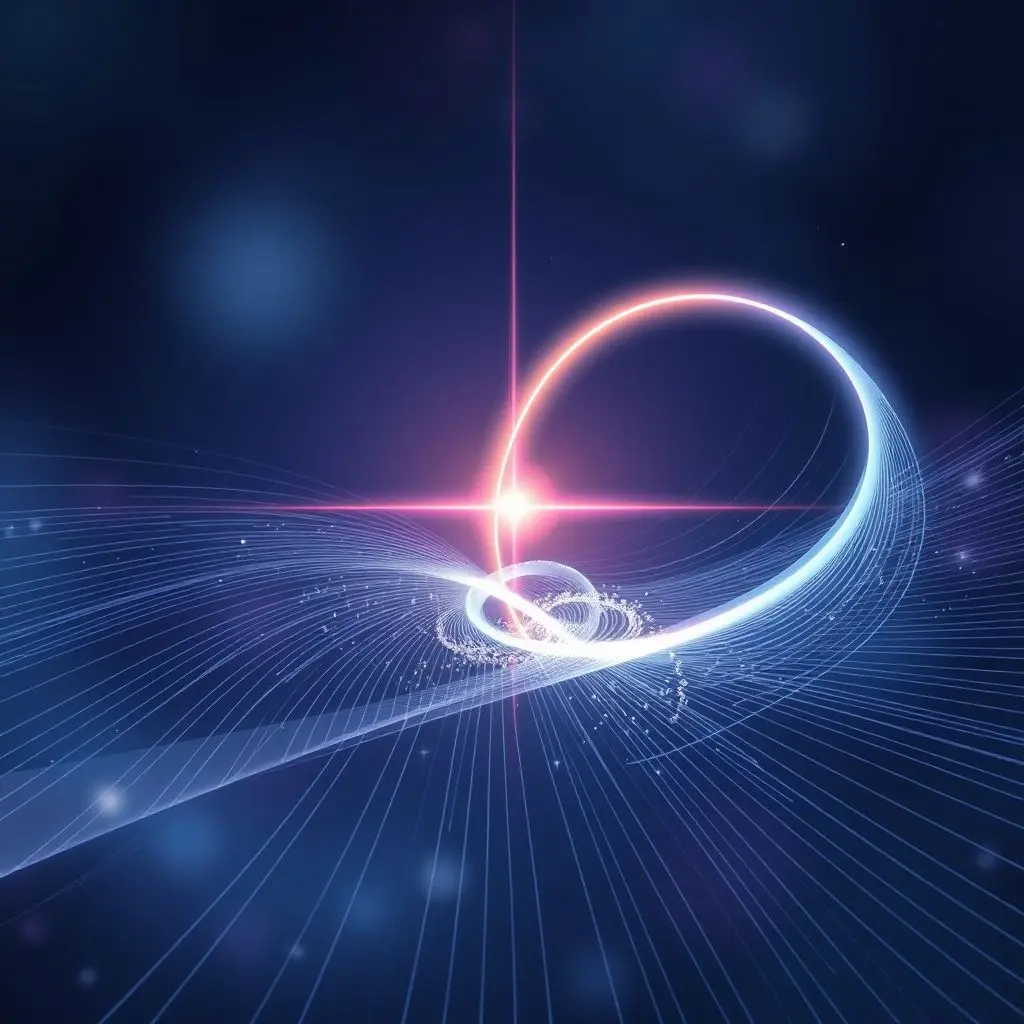 Abstract illustration of spacetime curvature and a light beam representing the speed limit.