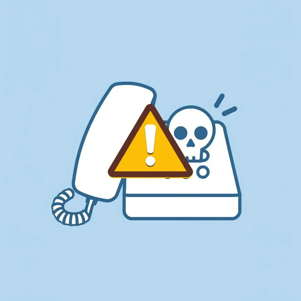 Icon representing a scam phone call, showing a phone with a warning symbol