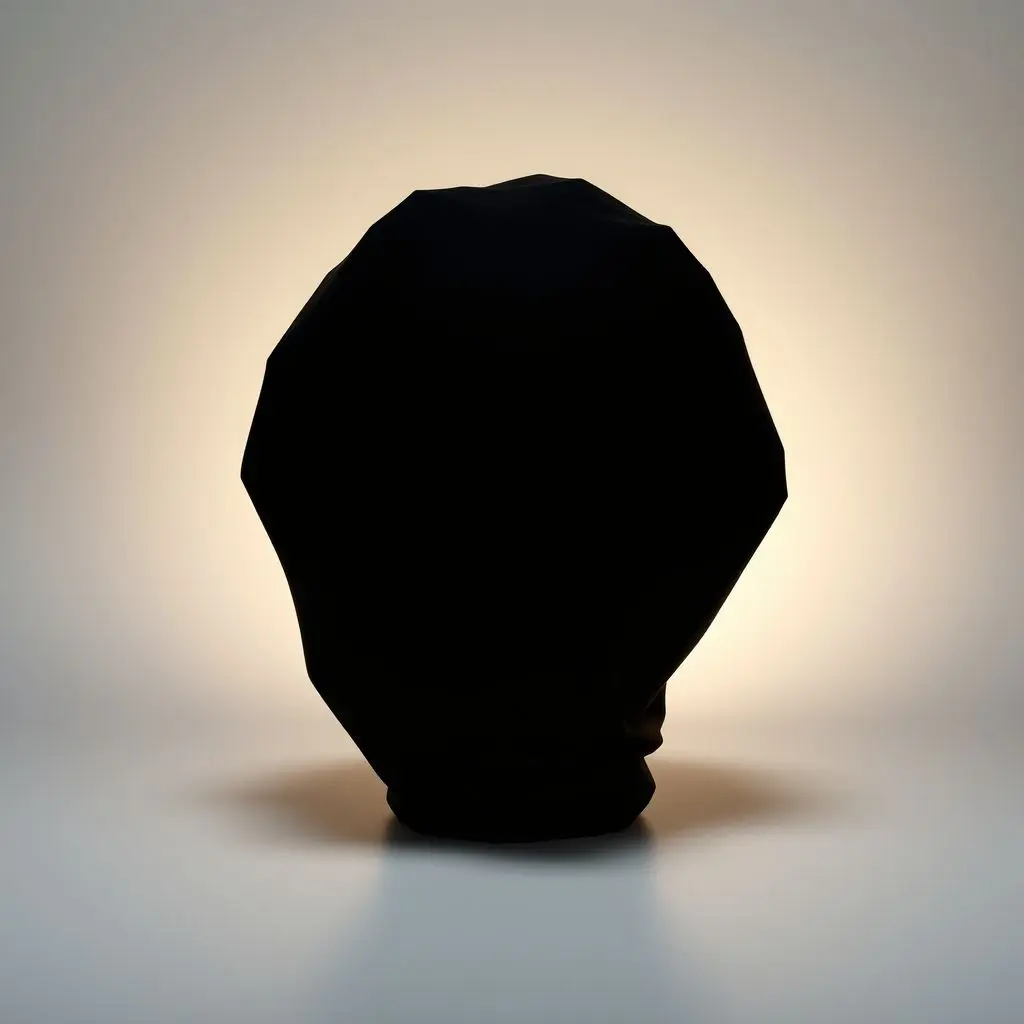 A crumpled object coated in Vantablack, appearing as a perfectly flat black silhouette