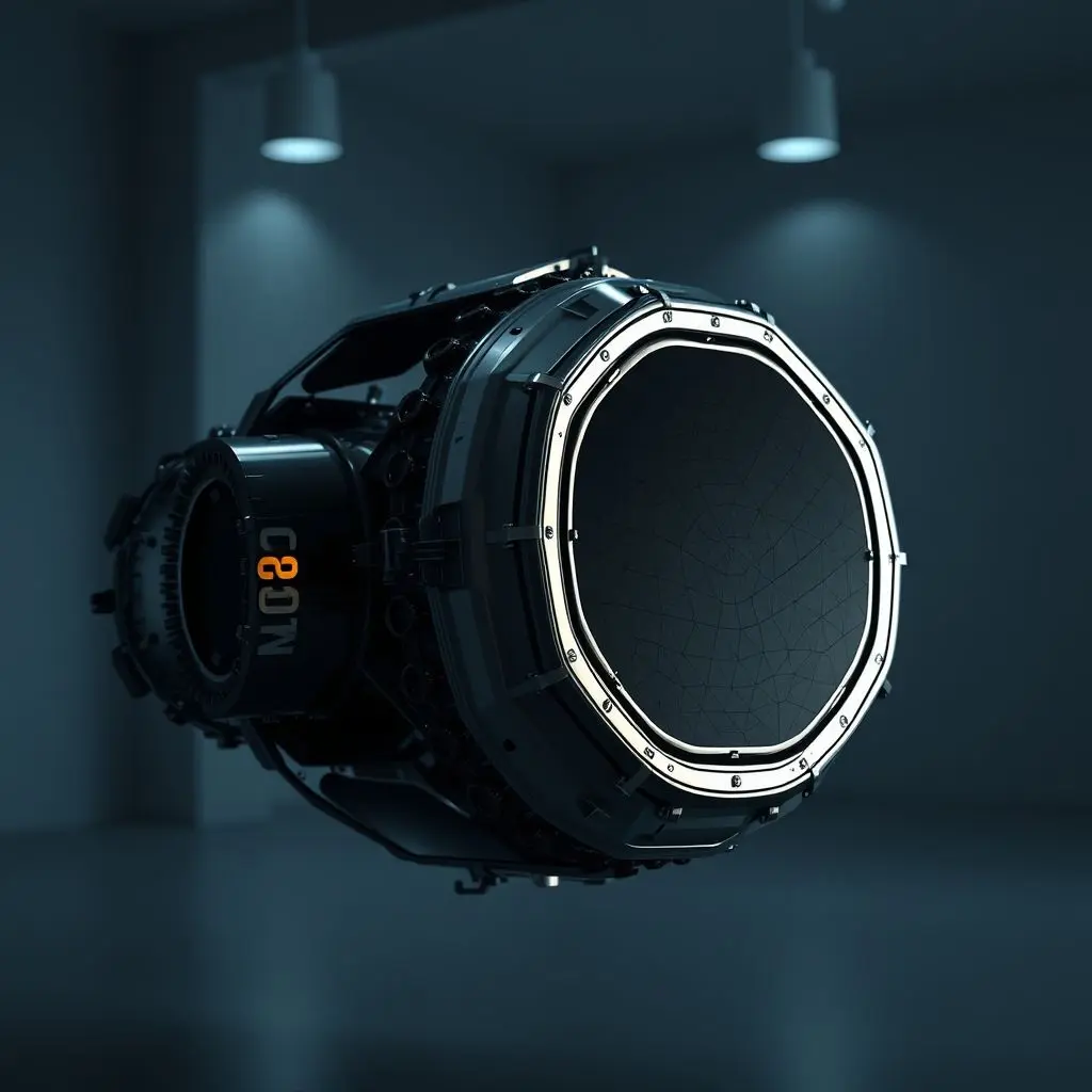 Futuristic satellite with sections coated in ultra-dark Vantablack