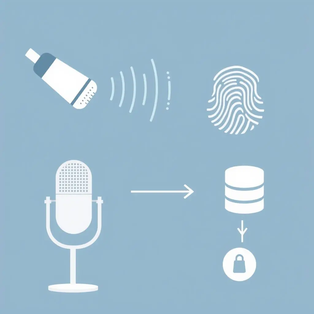 Voice authentication process comparing a live voice sample to a stored voiceprint.