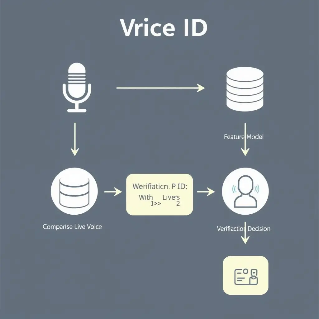 Diagram illustrating the steps of a Voice ID system from audio capture to verification.