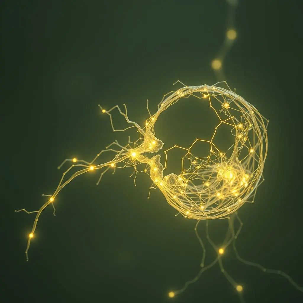 Symbolic image of a biological computer repairing itself, glowing with energy efficiency.