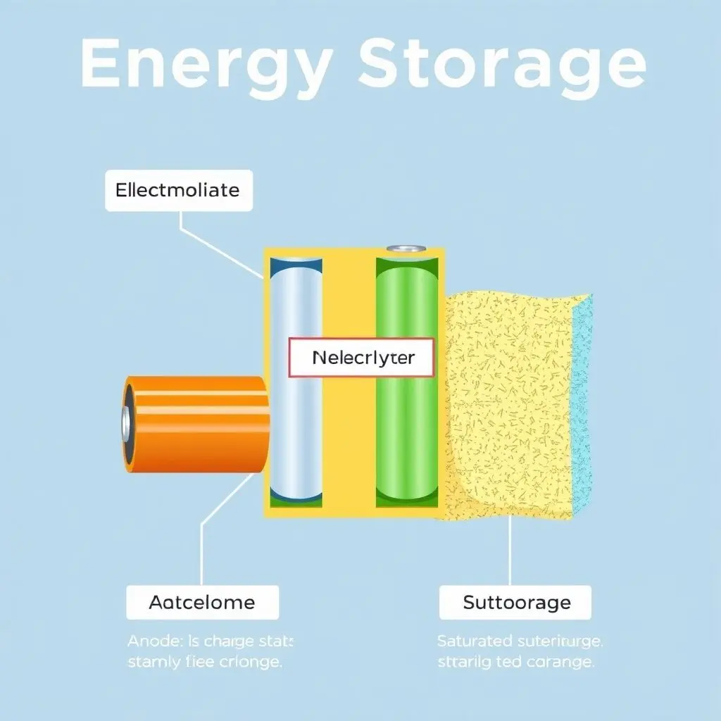 Cutaway view of an electrolytic capacitor, highlighting its internal structure and clearly labeling 'Energy Storage.' One half of the image could metaphorically show an empty sponge and the other a full sponge to illustrate charge state.