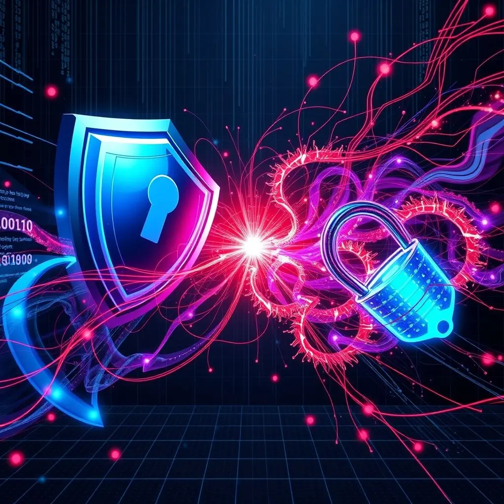 Abstract representation of a digital arms race between security and automated bots