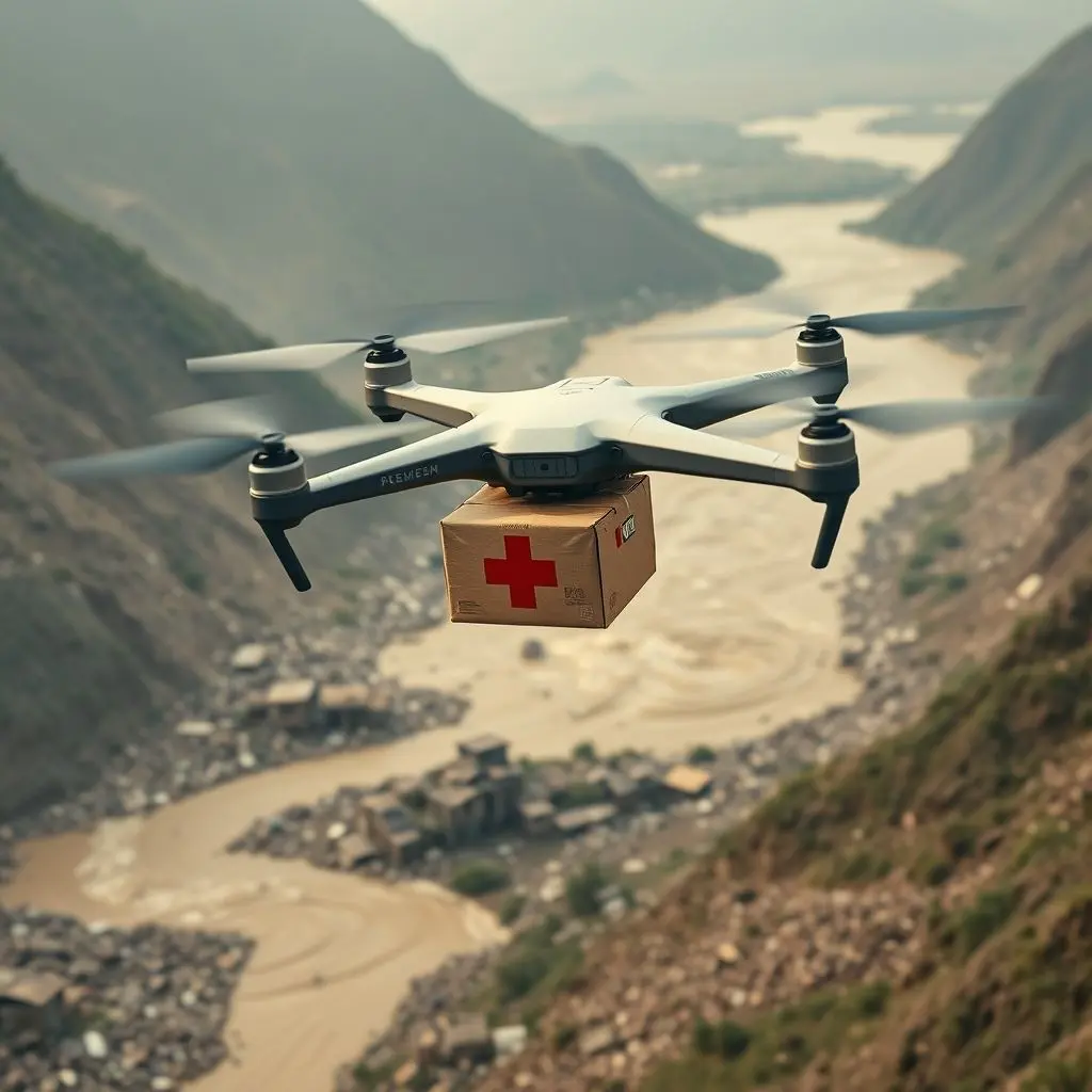 Disposable drone delivering essential medical aid to a remote disaster zone