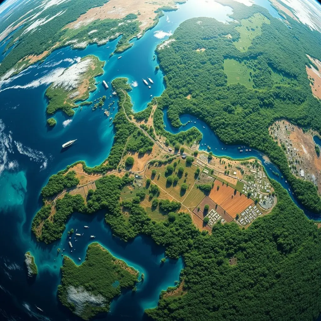 Stunning, high-resolution, color-accurate satellite image of a diverse Earth landscape, showcasing healthy forests, clear oceans, and well-defined urban areas.