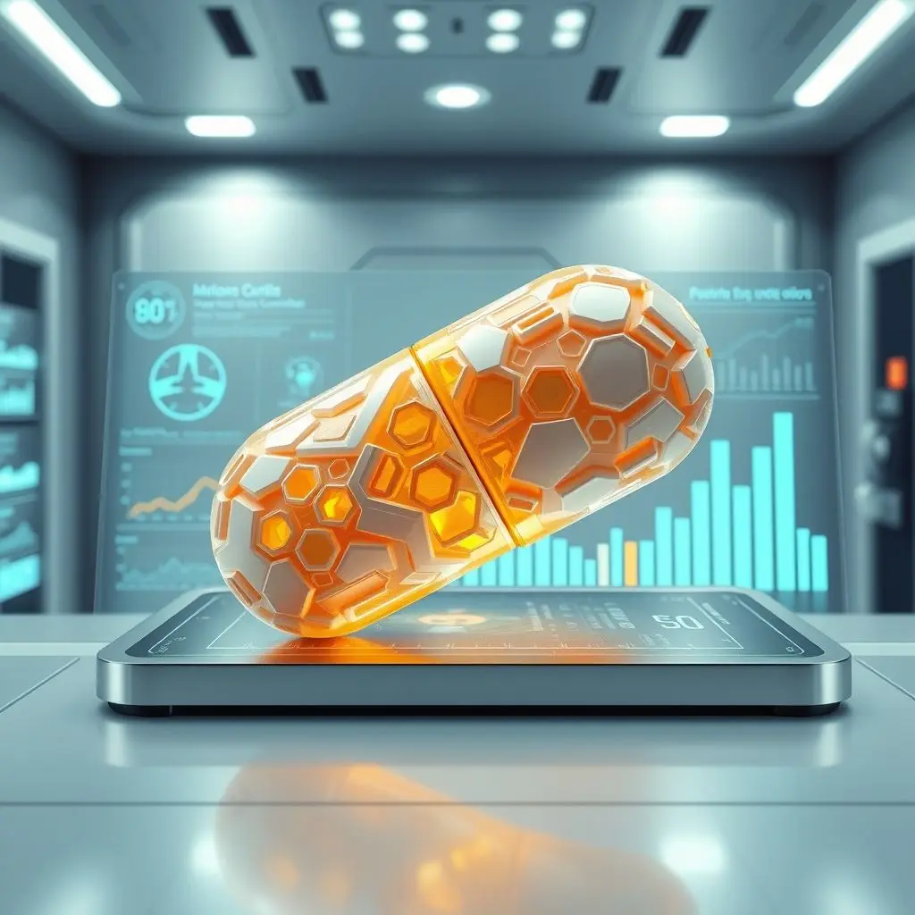 Personalized 3D Printed Medicine Concept Concept of personalized 3D-printed medicine with a futuristic pill on a digital interface