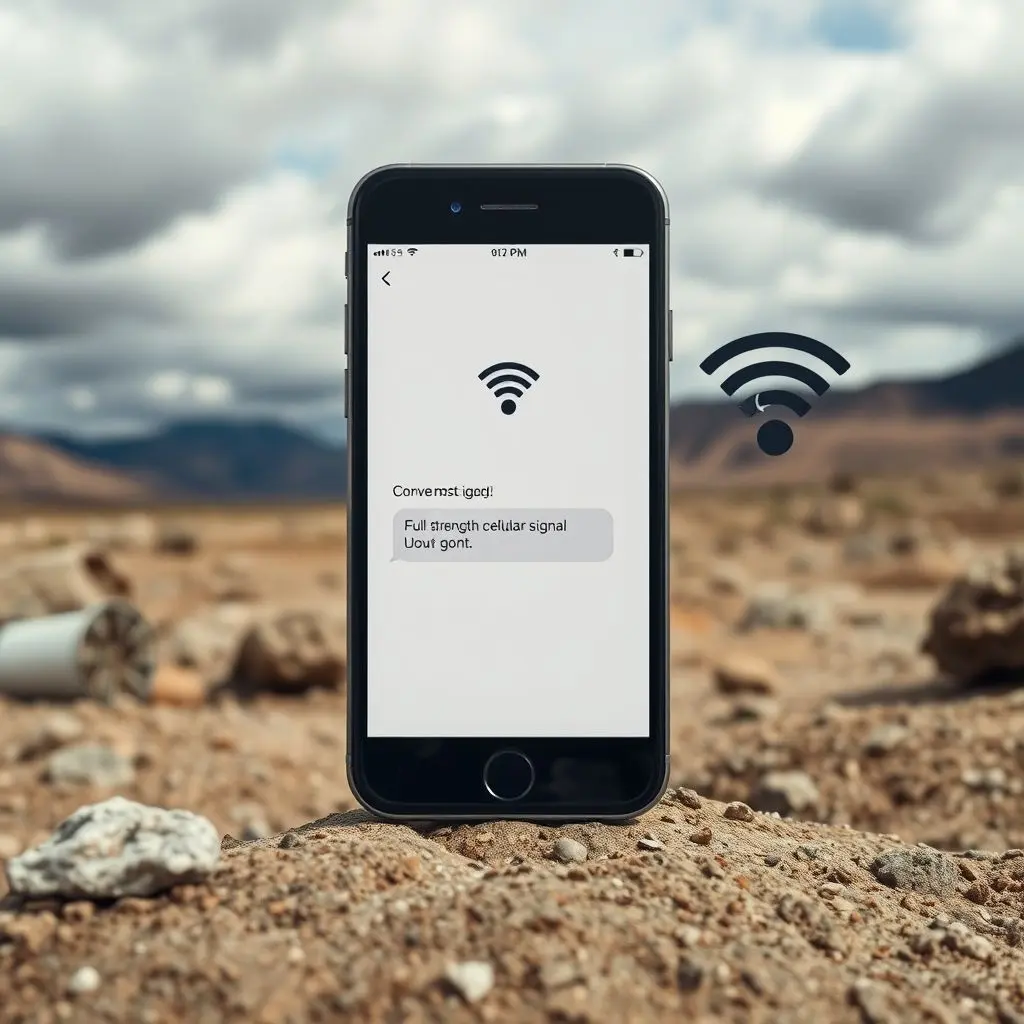 Smartphone sending a text message in a remote area with no internet, strong cellular signal