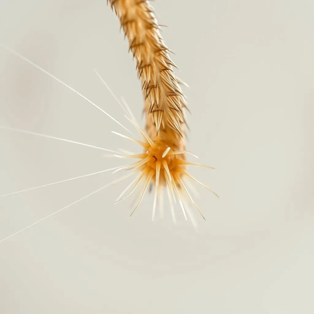 A close-up of a spider's leg showing highly magnified, incredibly fine, hair-like structures (trichobothria) surrounded by subtle air displacement lines, indicating extreme sensitivity to vibrations