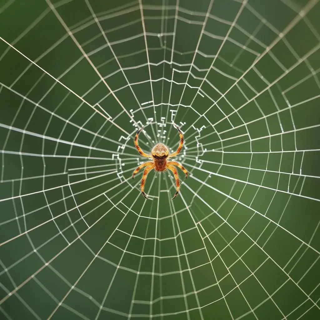 A spider web subtly vibrating, symbolizing early earthquake detection