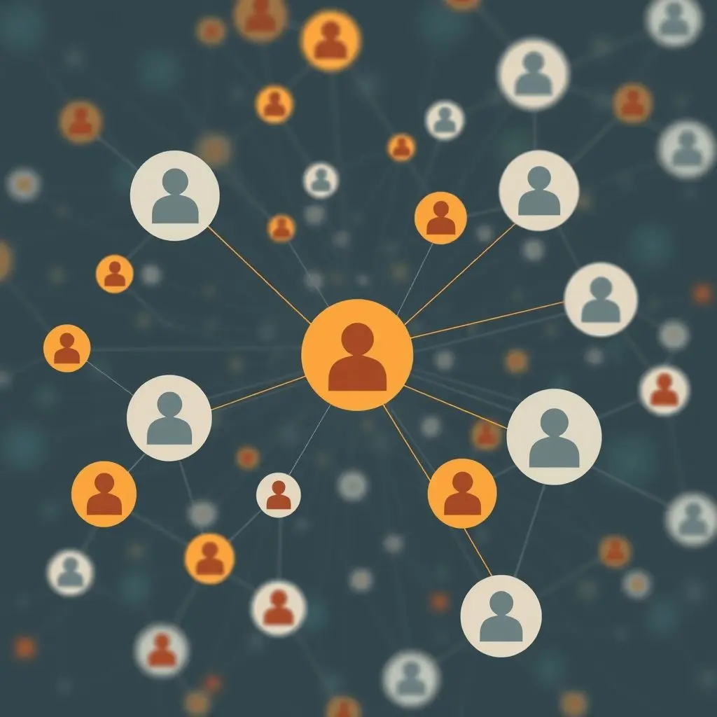 An abstract depiction of a complex algorithm or network, with nodes representing users and content, illustrating connections and recommendations being formed.
