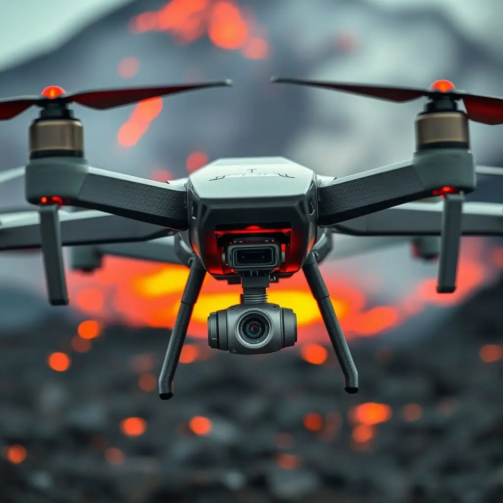 Close-up of a specialized volcano drone highlighting its advanced thermal, gas, and multispectral sensors.