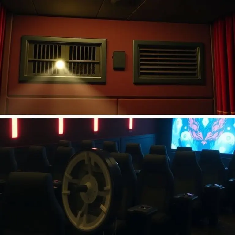 Historical attempts at cinematic scent delivery, including AromaRama and a modern 4DX cinema with environmental effects