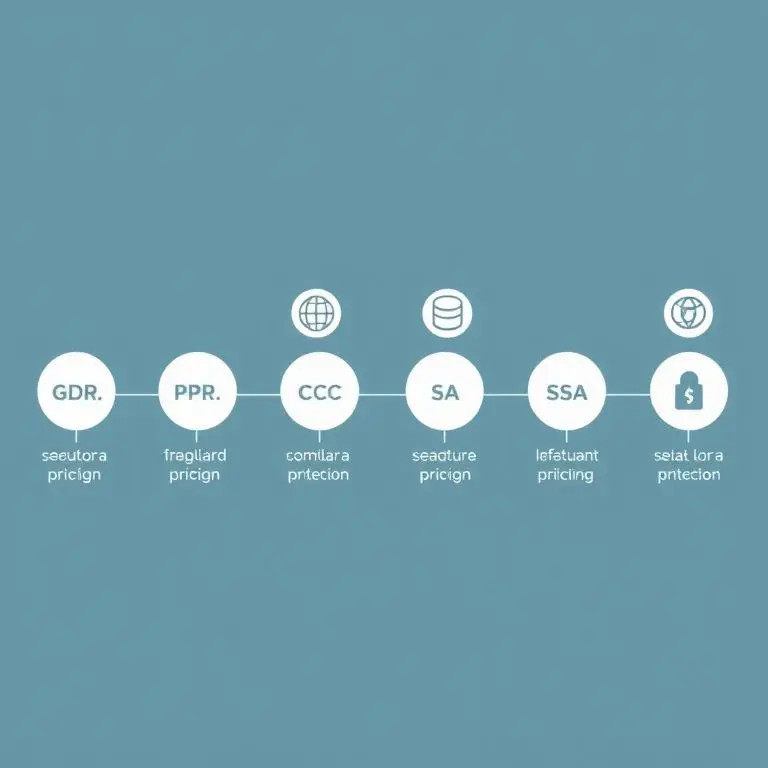 A timeline with icons representing various regulations (GDPR, CCPA, DSA) in a modern, clean design, indicating the progression towards ethical digital design and user protection.