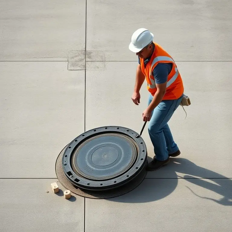 Worker Rolling a Manhole Cover