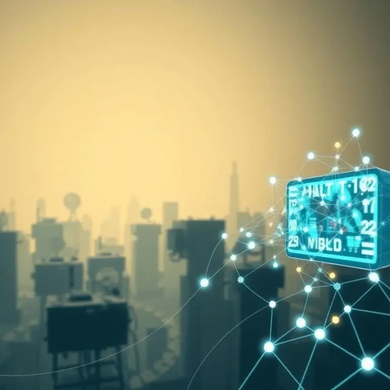 Stylized abstract representation of historical communication technologies fading, with modern digital networks emerging
